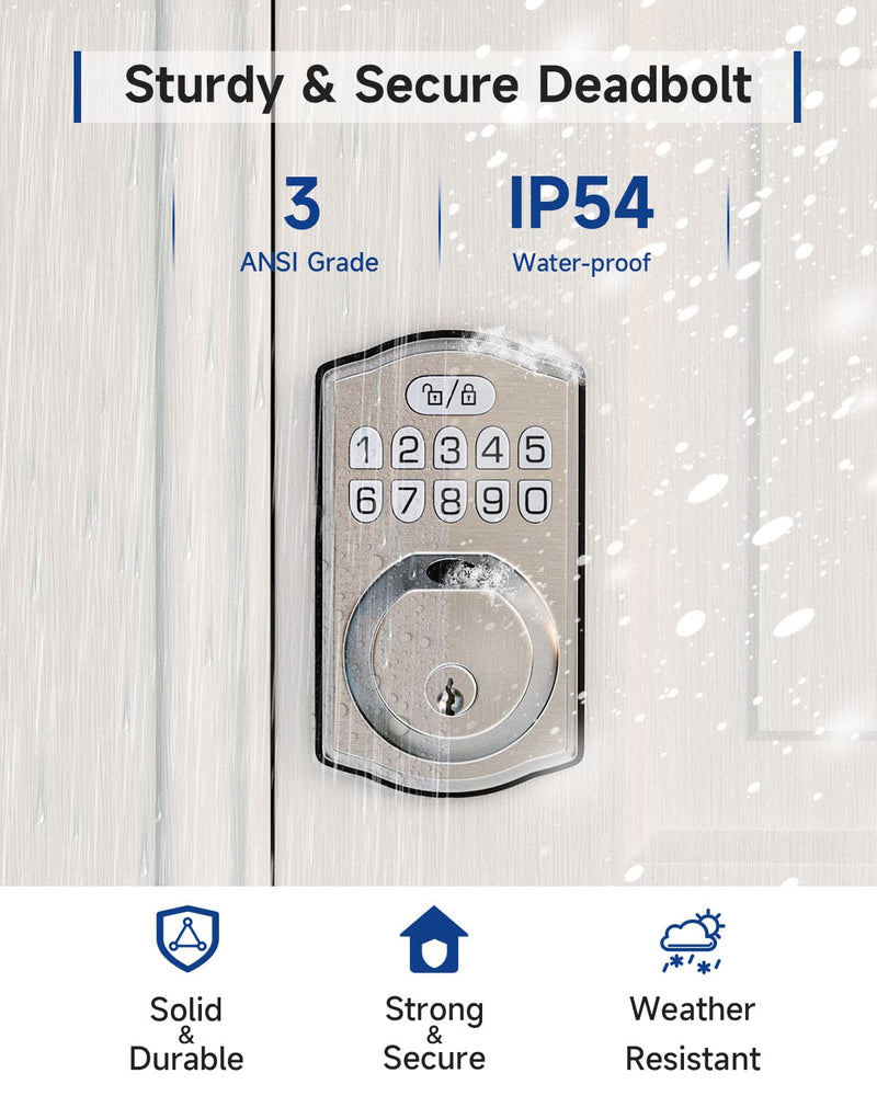 HOSOM Smart Fingerprint Deadbolt for Front Door, Electronic Keypad Entry Door Lock-20 User Codes, Anti Peeking, Auto Lock, Satin Nickel