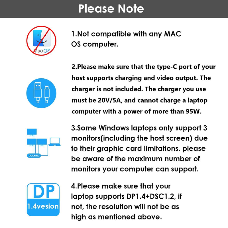 Laptop Docking Station 3 monitors,docking station with single 8K@60Hz,dual HDMI,DP,100W PD IN, 3* USB-A 2.0 ports for mouse/keyboard,compatibility for with Dell/HP/Lenovo,Windows Systerm Computer Only