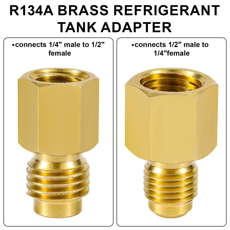 4pcs Brass Refrigerant Tank Adapter/Vacuum Pump, R134A to R12 Adapter Fittings 1/4 SAE Male to 1/2 ACME Female Flare Adaptor Automotive Fittings for AC Refrigerant System