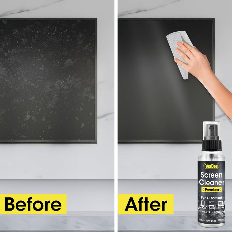 Screen Cleaner Spray 16oz (4oz x 4 Pack) - TV Screen Cleaner Spray and 2 Microfiber Cloths, Computer Screen Cleaner & Car Screen Cleaner for TV, Monitor, Laptop, MacBook, iPad and Electronic Devices
