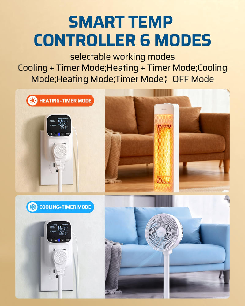 DEWENWILS Smart WiFi Temperature Controller, 15A 1800W Thermostat Controlled Outlet Plug, Bluetooth APP Remote Control, 24 Hour Schedule Timer, for Greenhouses, Incubators, Brewing, Reptiles, Garages