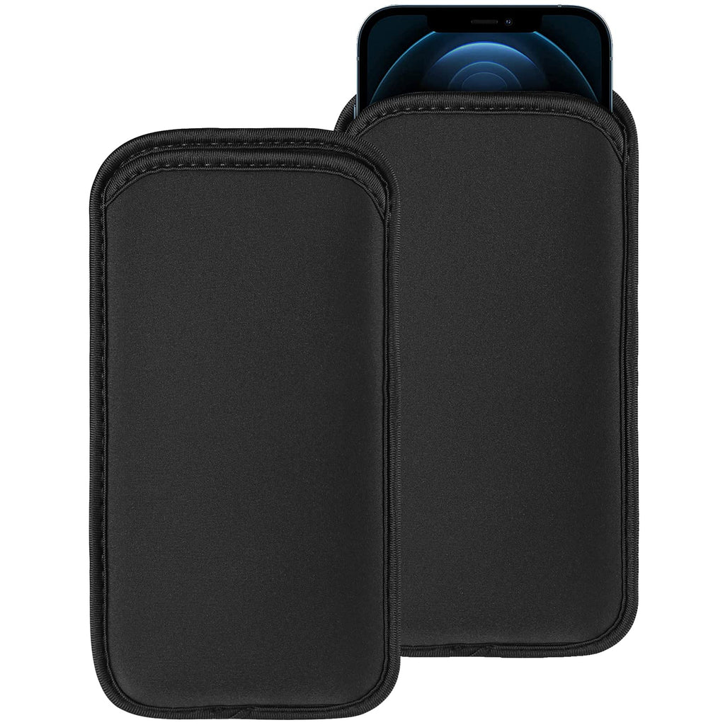 2 PCs Neoprene Cell Phone Sleeve Phone Pouch Compatible for Apple iPhone 15 14 Pro Max Galaxy S24 S23 Ultra S24+ S23 FE A55 A54 A15 A14 OnePlus 12 12R Pixel 8 7 Pro Nokia G310 (Medium, Black) Medium: Fits Bared Phone or w/ Slim Case On