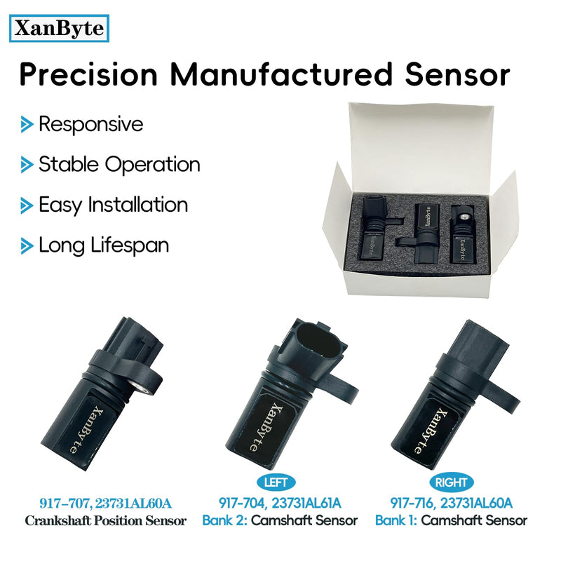 Camshaft Crankshaft Position Sensor Compatible with Nissan & Infiniti Vehicles - 3.5L V6 - Altima, Maxima, 350Z, Murano, Quest, FX35, G35, M35 Set of 3