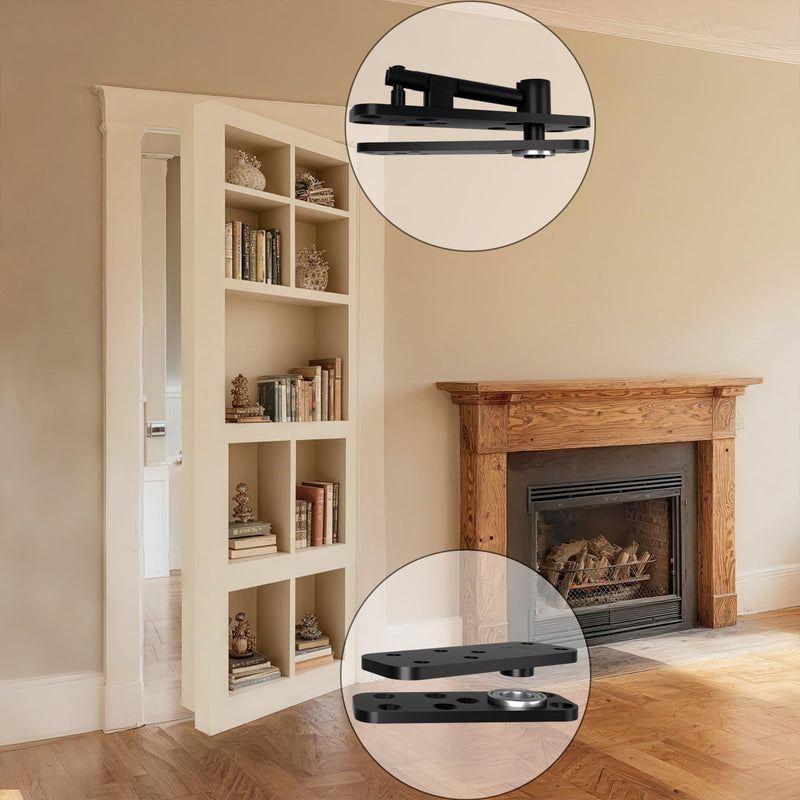 Hidden Door Hinge with Dual Bearing Design - Rotating Silent Invisible Door Hinge Kit for Heavy Duty Secret Door, Perfect for DIY Carpenters & Door Bookcase 580lbs Load-Bearing Double Bearing Hinges Black