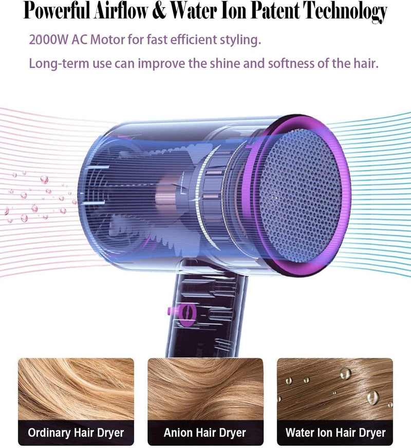  [AUSTRALIA] - Hair Dryer, 2000W Fast Drying Ionic Hairdryers for Women, Lightweight Blow Dryer with Stand for Women Kids Home Travel Salon - Gradient Purple