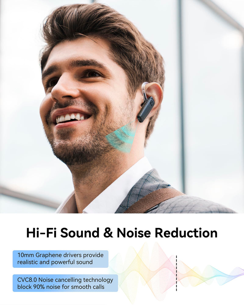 S525 Bluetooth 5.1 Wireless Earpiece, 16Hrs HD Calling, CVC8.0 Noise Cancelling, Hands-Free, Black S525-black