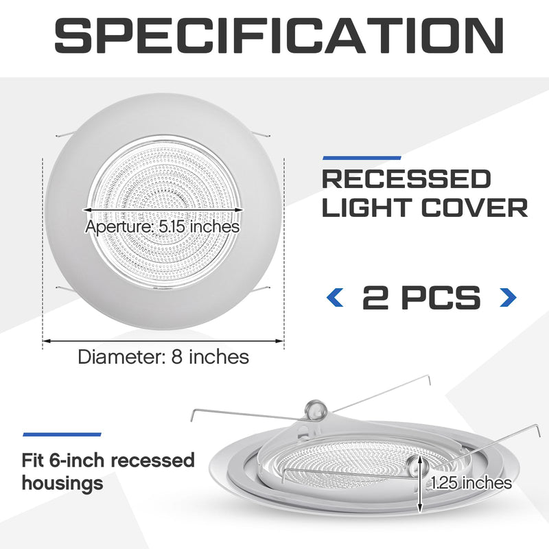 Glooglitter 2 Pcs 6 Inch Shower Trim for Recessed Light Cover White Bathroom Light Cover Replacement with Fresnel Glass Lens Waterproof for Wet Locations Ceiling