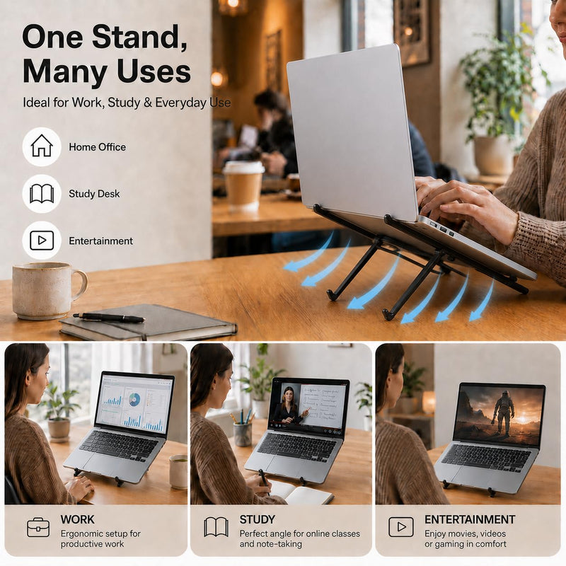 3-in-1 Laptop Stand with Magnetic Phone Holder, 8-Level Adjustable Ergonomic Aluminum Riser, Portable Computer Stand for Desk, Compatible with 10-17" MacBook & Laptops, iPhone 12-16 with MagSafe