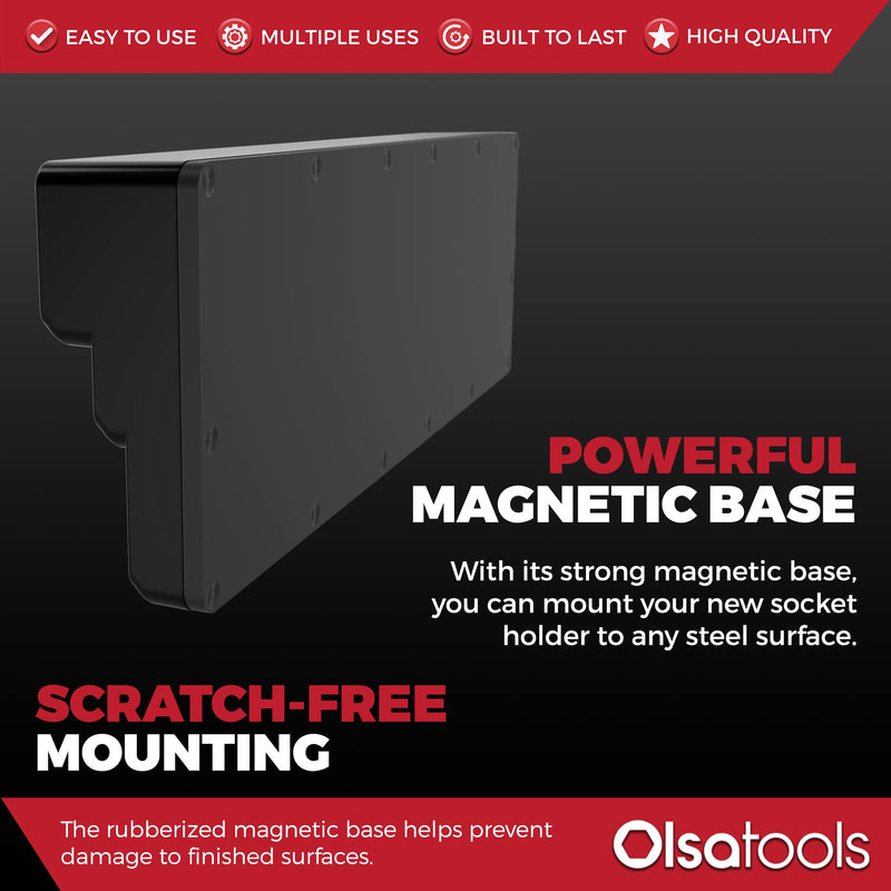 Magnetic Socket Holder in 3 Rows by Olsa Tools 1/4-Inch Drive, Metric Black