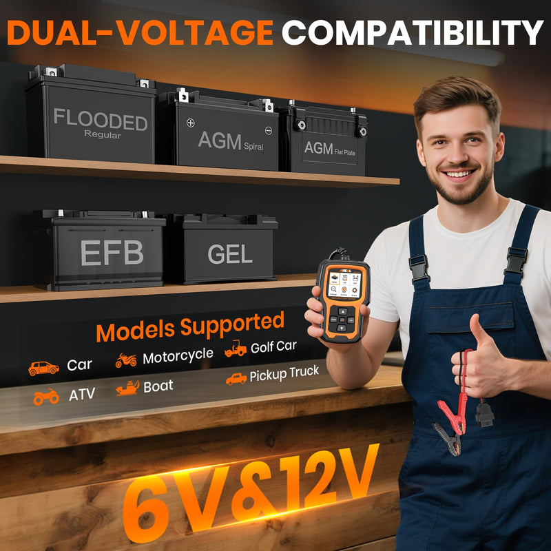 ANCEL AD410 PRO OBD2 Scanner and Battery Tester,2-in-1 Car Diagnostic Tool,Check Engine Light,EVAP Test,Live Data,6V/12V Battery Analyzer with Cranking & Charging System Test for Car Motorcycle yellow