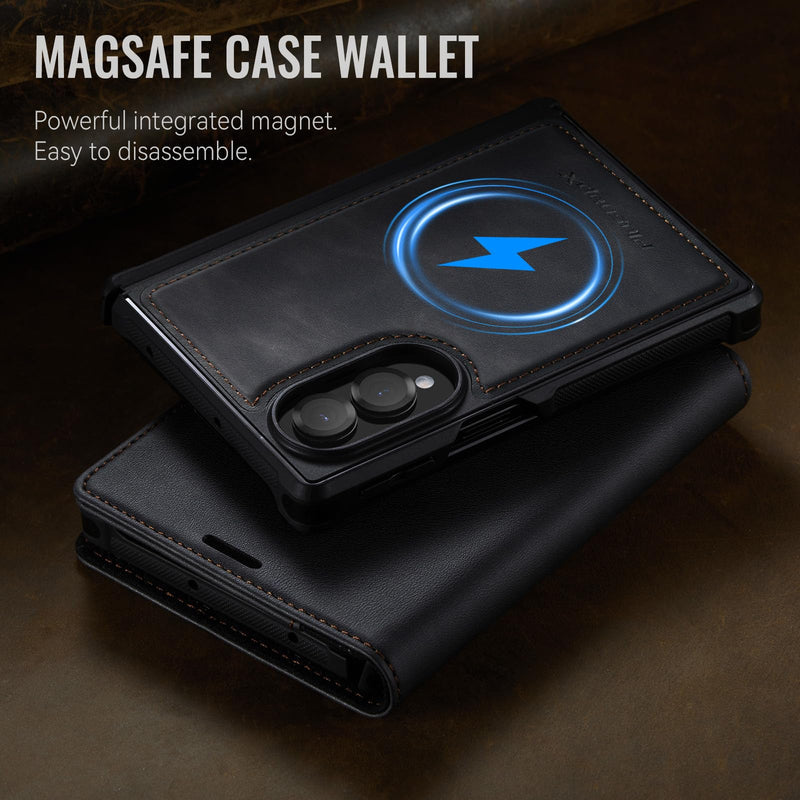 for Samsung Galaxy Z Fold 8 2in1 Detachable Wallet Case, Black | Compatible with Magsafe, Magnetic, RFID Blocking Card Holder, Kickstand, Wireless Charging, Shockproof, PU Leather Flip Cover