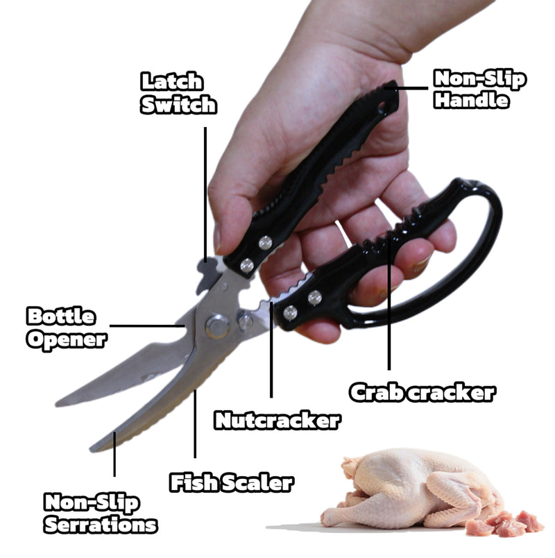 2-Pack Heavy Duty Kitchen Shears - Ultra Sharp All Purpose Food Scissors for Cutting Chicken Bones, Meat & Vegetables, Multi-Function Stainless Steel Cooking Shears (Black & Red) Black & Red