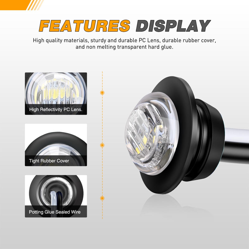 GOOACC 3/4 Inch Bullet Side Marker Light 10PCS White Round Clearance LED Front Rear Indicator Light for Trailer Van Caravan Boat Truck RV Car Bus