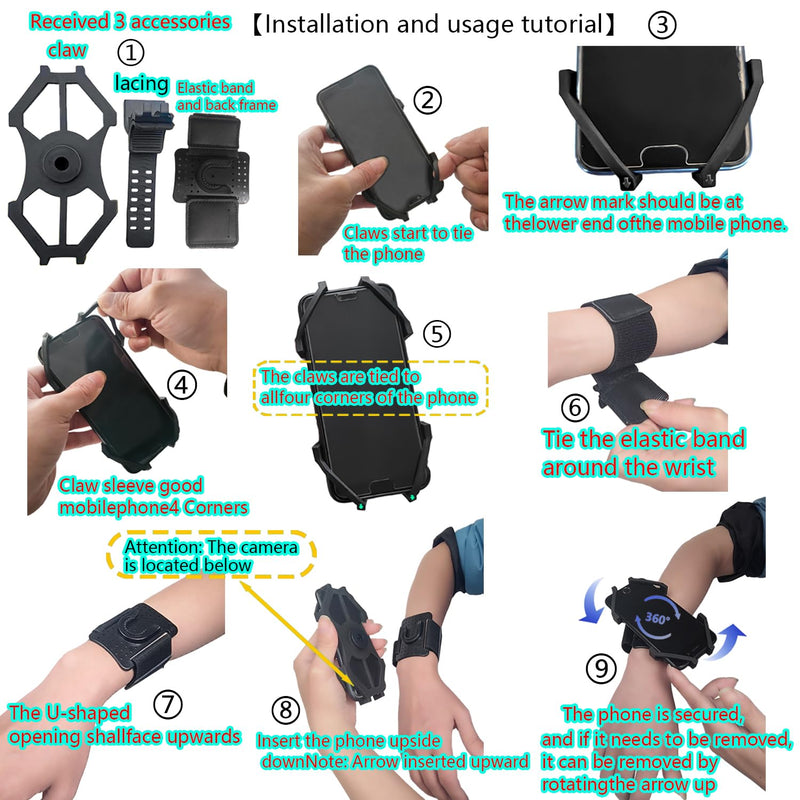 360° Rotatable Wrist Phone Armband, 2-in-1 Detachable Bike Phone Mount Holder for 4.4-7.2 Inch iPhone 15/14/13, Samsung Galaxy, Universal Cell Phone Holder for Running, Cycling, Hiking