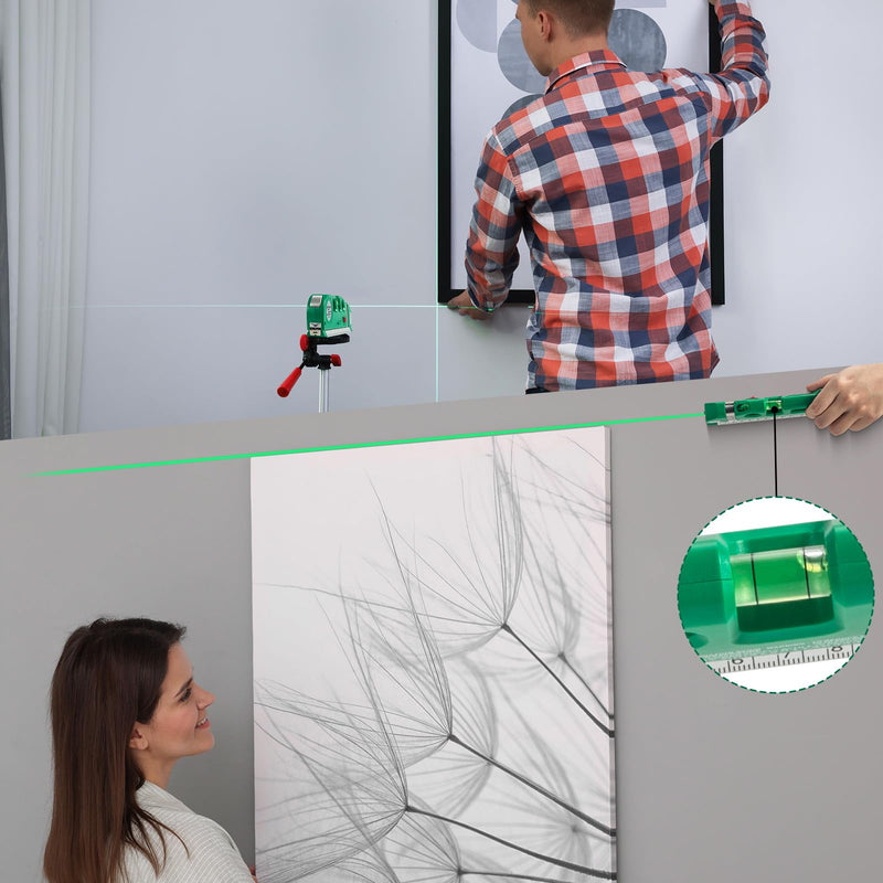 Level Tool Laser Level Leveler tool Cross Line Vertical and Horizontal Line with USB Rechargeable for Picture Hanging cabinets Tile Walls by AikTryee. Green Laser