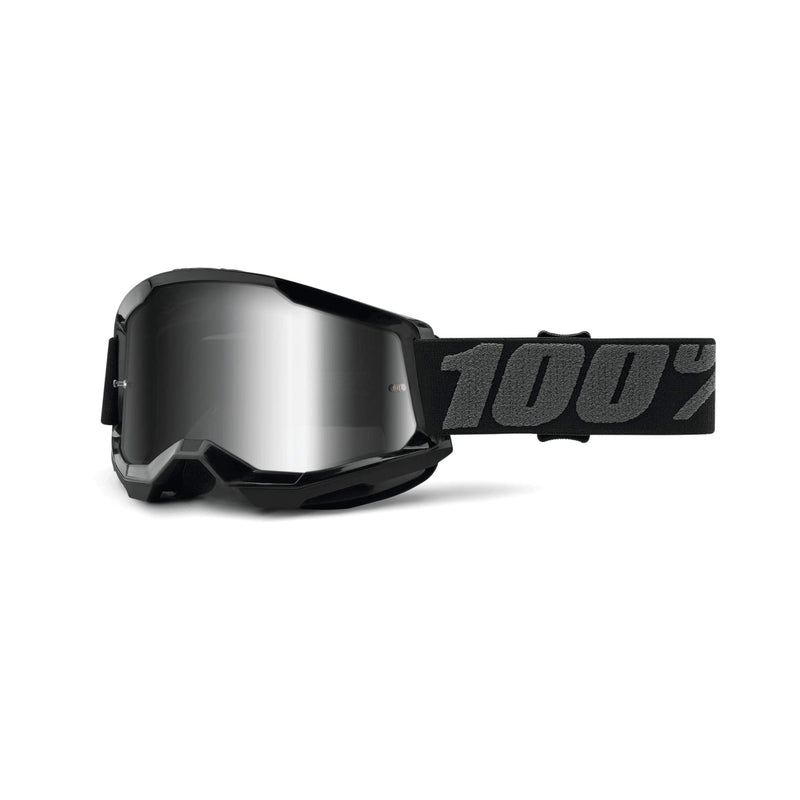 100% Strata 2 Sand Motocross & Mountain Bike Goggles - MX and MTB Racing Protective Eyewear Black - Mirror Silver_lens One Size