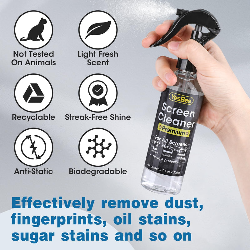 Screen Cleaner Spray 14oz (7oz x 2 Pack) - TV Screen Cleaner Spray and 2 Microfiber Cloths, Computer Screen Cleaner & Car Screen Cleaner for TV, Monitor, Laptop, MacBook, iPad and Electronic Devices