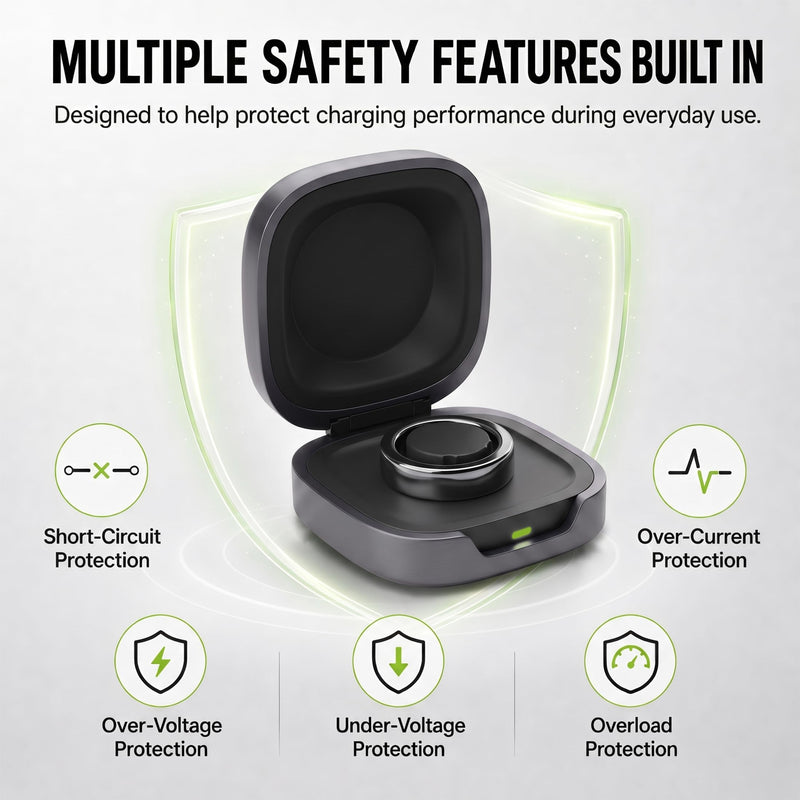 Travel Charging Case for Oura Ring 4 -Size 8, Alloy Portable Charging Case | 600mAh Built-In Power Up to 6 Ring Recharges Pocket-Ready Travel Design Multi-Protection Charging System