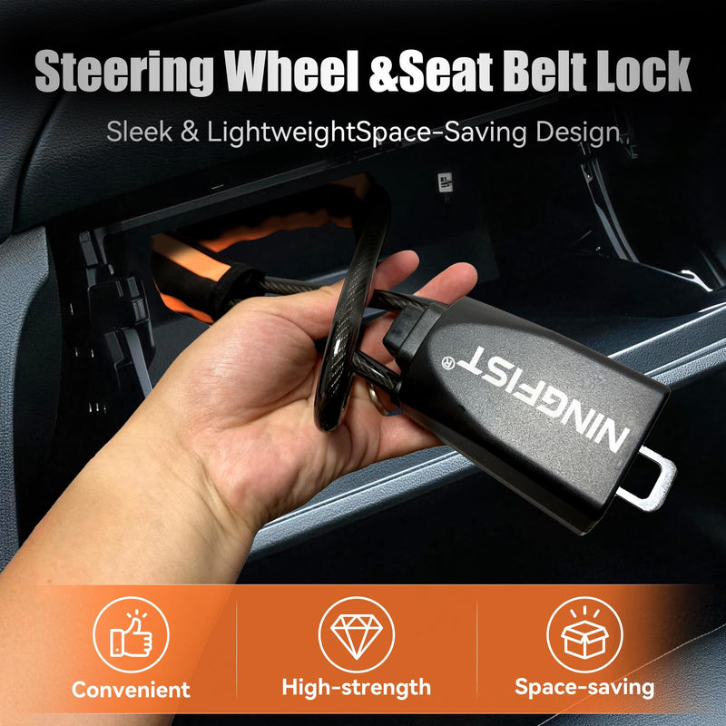Steering Wheel Lock Anti-Theft Device, Heavy Duty Car Security Vehicle Lock with Keys, Universal Fit Adjustable Bright Orange Black for Cars Trucks SUVs