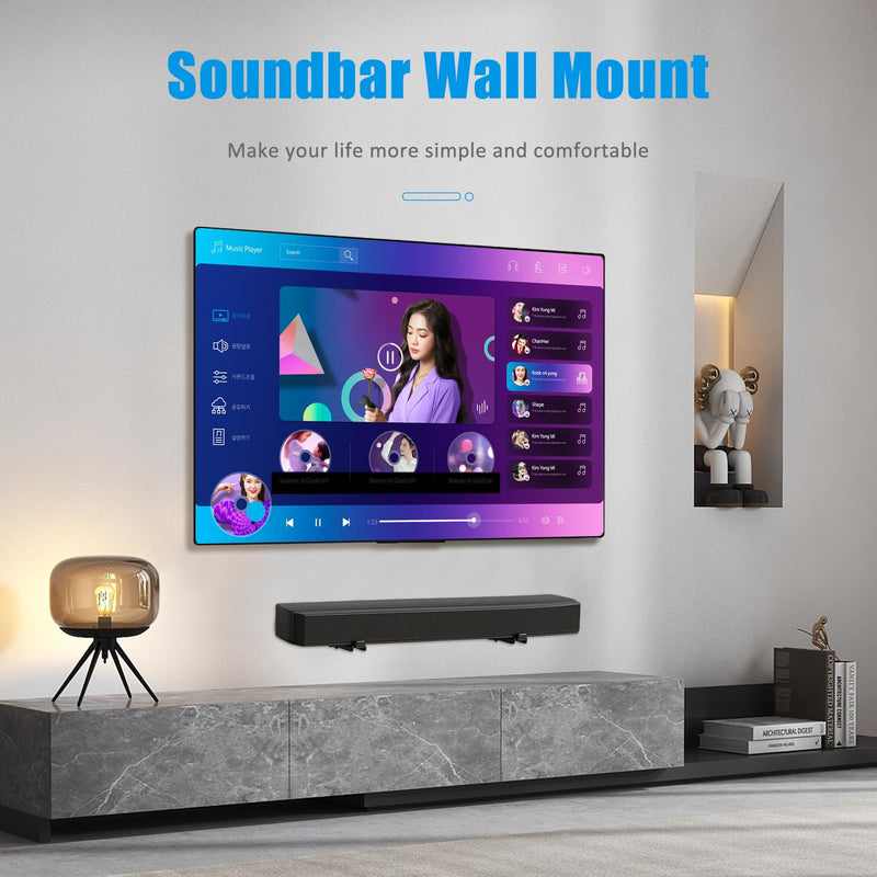 Soundbar Wall Mount NO Stud Easy Install - Fits Samsung, Sony, Bose & All Brands, Adjustable Depth 3.74"-5.71", Anti-Slip EVA Pads