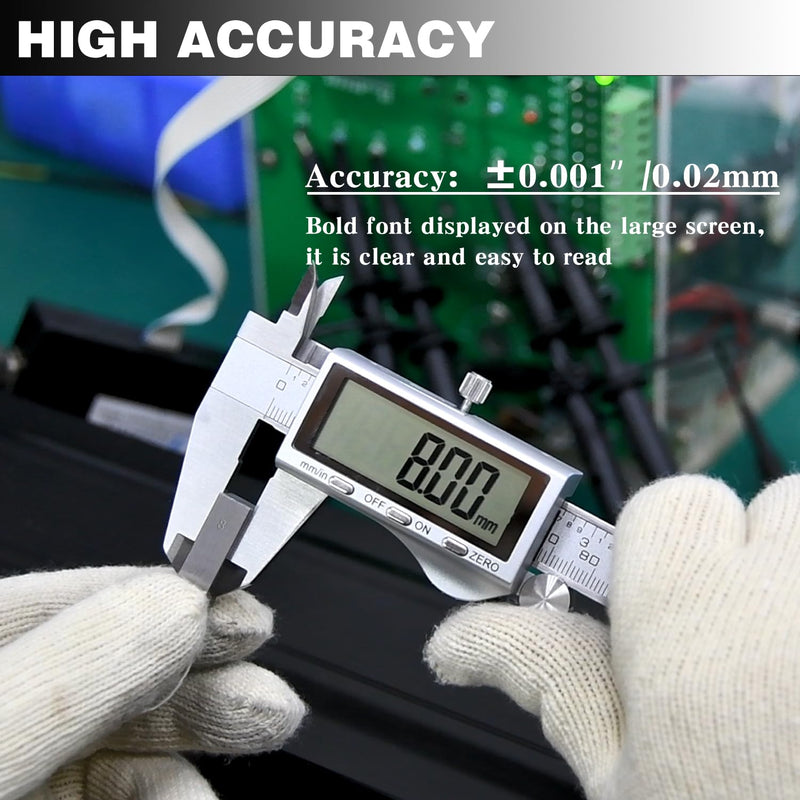 Digital Caliper, Vernier Calipers Measuring Tool, Stainless Steel Electronic Digital Calipers with Large LCD Screen, 6 inch/ 150mm, Auto - Off, Inch/mm Conversion