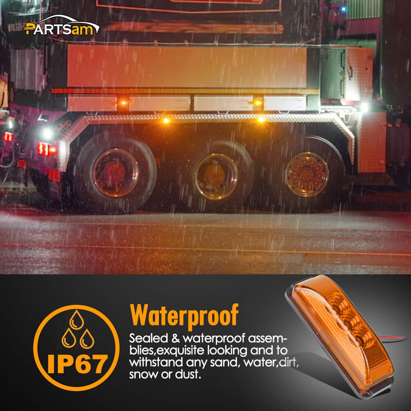 Partsam 2PCS 3 LED Truck Trailer Front Rear LED Side Marker Lights [DOT Approved] indicator Lamp Sealed & Waterproof Surface Mounted Installation Amber 3.9"