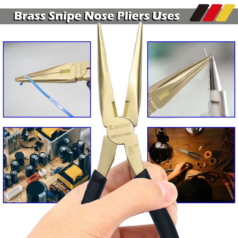 WEDO Brass Long Nose Pliers 8", with Non-Slip Handle, Snipe Nose Pliers, Length 200mm
