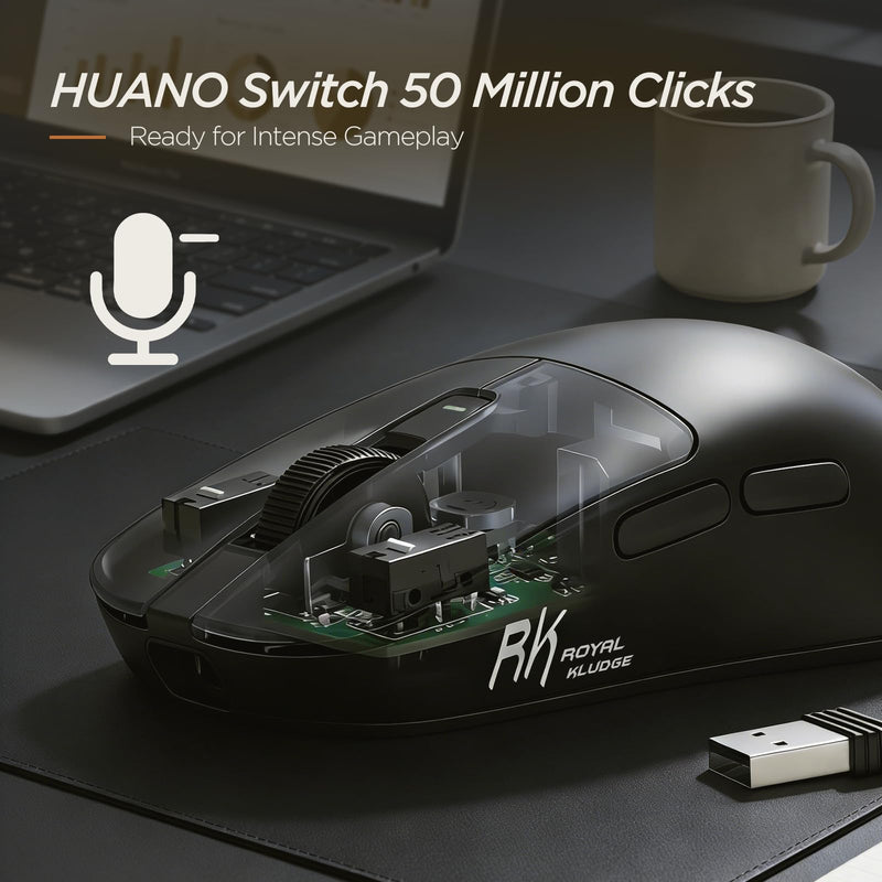 RK ROYAL KLUDGE MO3 Wireless Gaming Mouse, 48g Lightweight PC Mice, Black | Bluetooth/2.4G/Wired Rechargeable Computer Mouse, 5 Programmable Buttons, Gaming Sensor, 6000 DPI, Online Software on Win/Mac