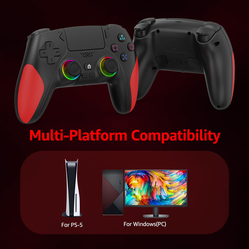 Akalyptra Wireless Controller for PS-5, Pro/Slim/PC/Steam Deck (Black) | Hall Joysticks/Trigger, Turbo, Macro Back Buttons, Dual Vibration, 6-Axis Gyro, 3.5mm Jack, Speaker, 8 Color RGB Lighting Black