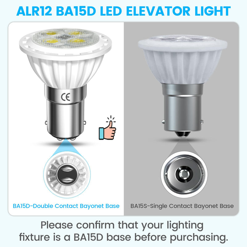 ALR12 BA15D LED Elevator Light - 6435/FR 12V BA15D Frosted Light Bulb 30W Halogen Replacement ALR12 Flood Light for RV Camper Trailer Motorhome Boat Lighting, Daylight 6000K, 2-Pack 4W-2Pack