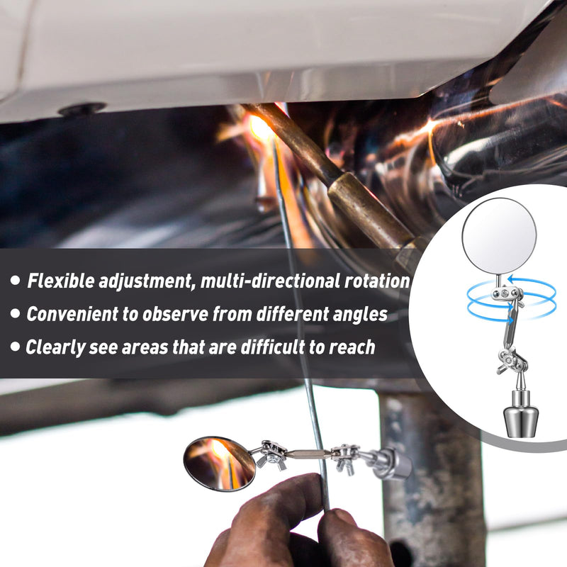 Kingdder 2 Pcs Circular Inspection Mirrors Magnetic Base Welding Mirror 2 Inch Round Swivel Angle Ball Joint Antenna Inspection Tools for Mechanical Welding Coffee Machine Maintenance