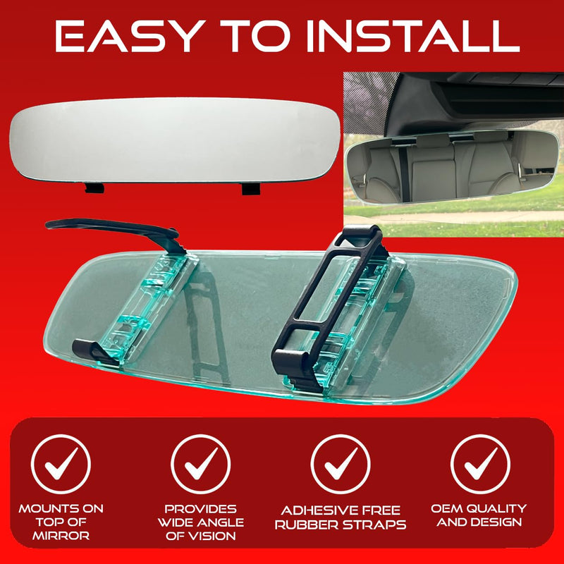 Universal Car Rear View Mirror - Clip on Wide Angle & Panoramic - Easy Mount Curved Blind Spot Mirror - Extended RearView for Car, Truck & Jeep RRVW3339