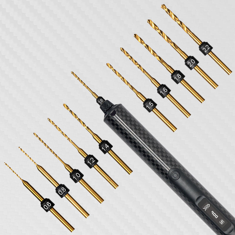 ARROWSPACE Mini Electric Drill, Smart Precision Hand Drill with OLED Display, Carbon Fiber Body, 5-Speed 900RPM High Torque, 10 HSS Bits for Resin, Jewelry Making, Wood, DIY, Black