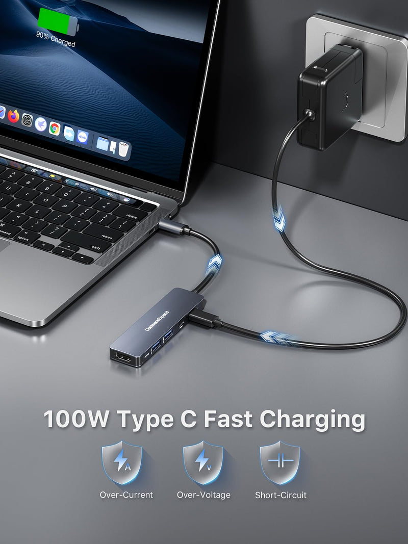 USB-C Hub 5-in-1 with 4K HDMI, 100W Power Delivery, 5Gbps USB-C Data Port and 2 5Gbps USB-A Data Ports for MacBook Pro/Air, iPad Pro/Air, Dell XPS Dual C port 5 IN 1