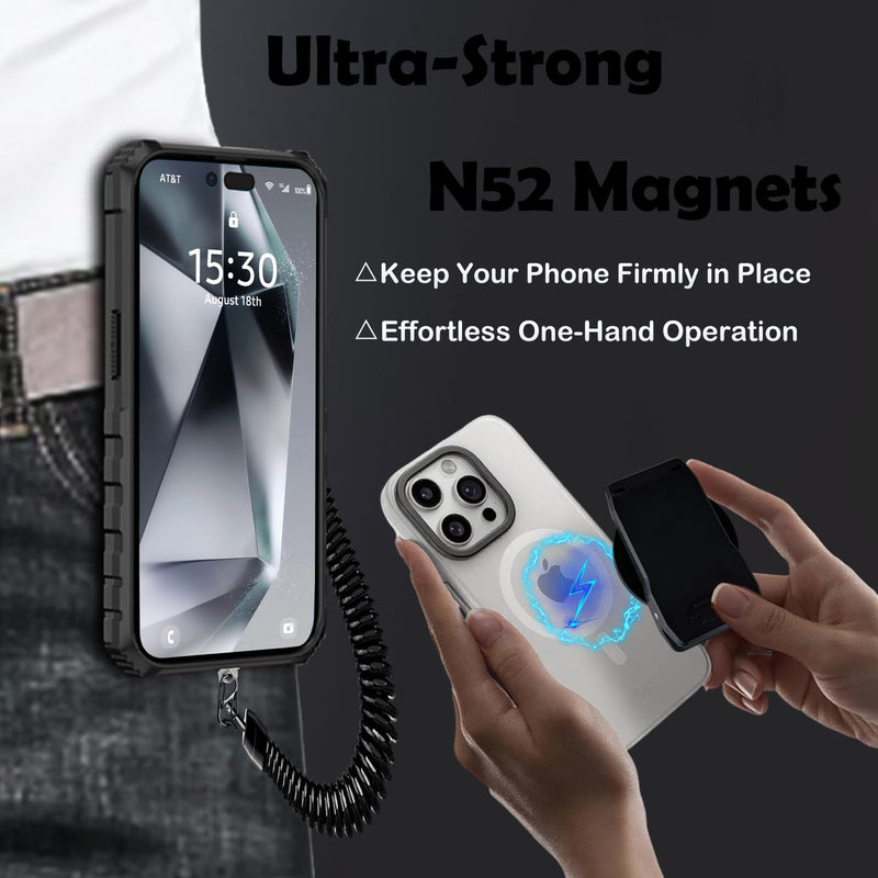 CCSmall Magnetic Phone Clip for Belt with Anti-Theft Chain for MagSafe EYJ | Strong N52 Magnetic Belt Clip for Backpack Strap, Hands-Free Phone Holder for Hiking Travel iPhone Android