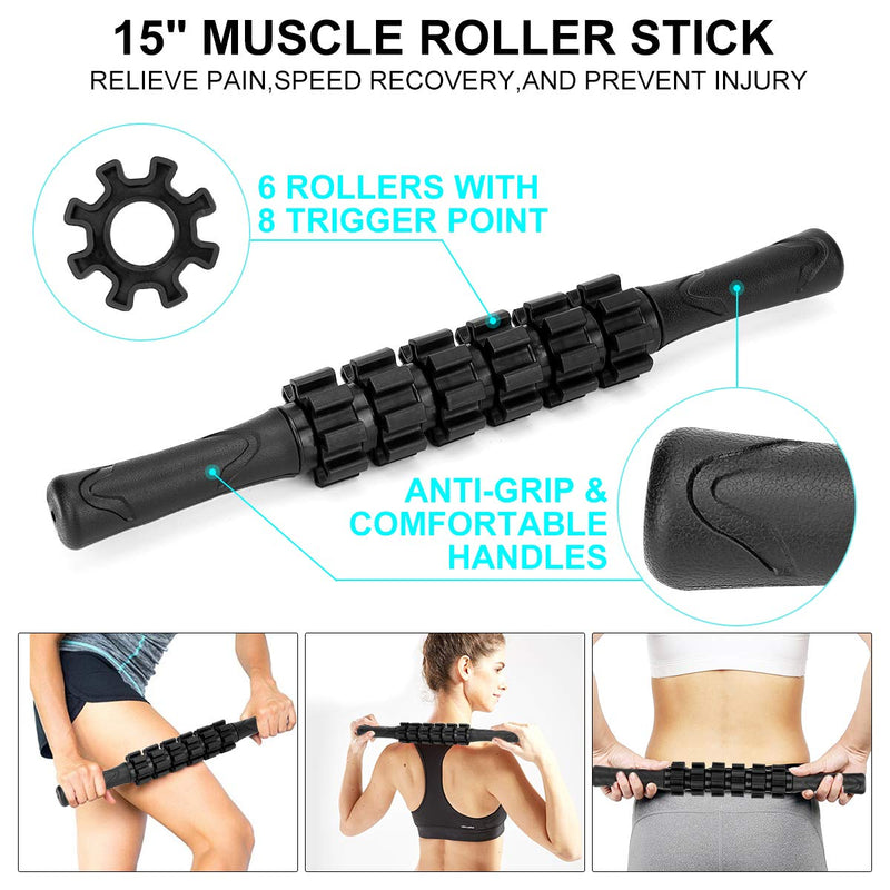 Foam Roller Set - High Density Back Roller, Muscle Roller Stick,2 Foot Fasciitis Ball, Stretching Strap, Massager Ball for Whole Body Physical Therapy & Exercise, Yoga, Back Pain, Leg, Deep Tissue 12-inch Foam Roller