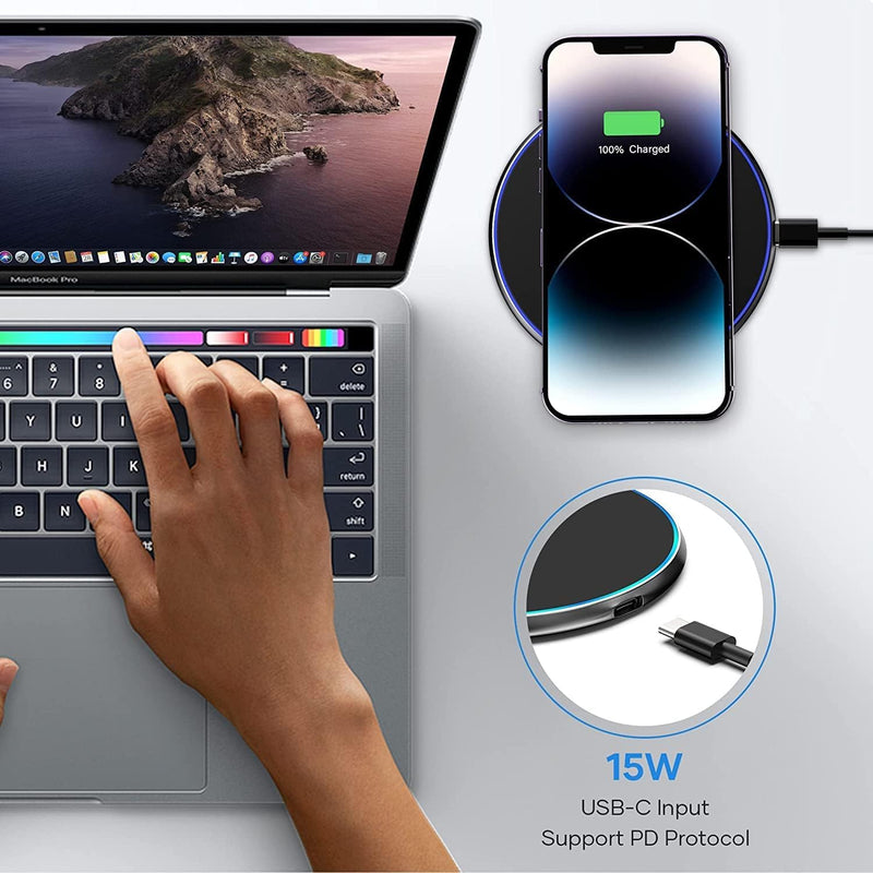 Wireless Charging Pad, Fast Wireless Charger, Ultra Slim USB Charging Dock with LED Indicator Light, Non-Slip Fast Charge Stand for iPhone/Samsung Galaxy/Android Smartphones