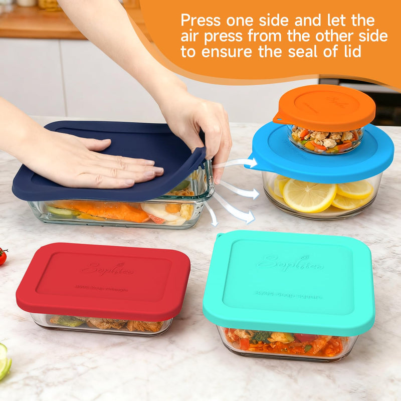 Sophico 7-Pack Silicone Lids for Pyrex Freshlock and SNAPWARE Glass Bowls - Airtight, Leakproof, Freezer/Dishwasher/Microwave Safe Replacement Rectangle Covers（Glass bowls not included） Mix-7Pack