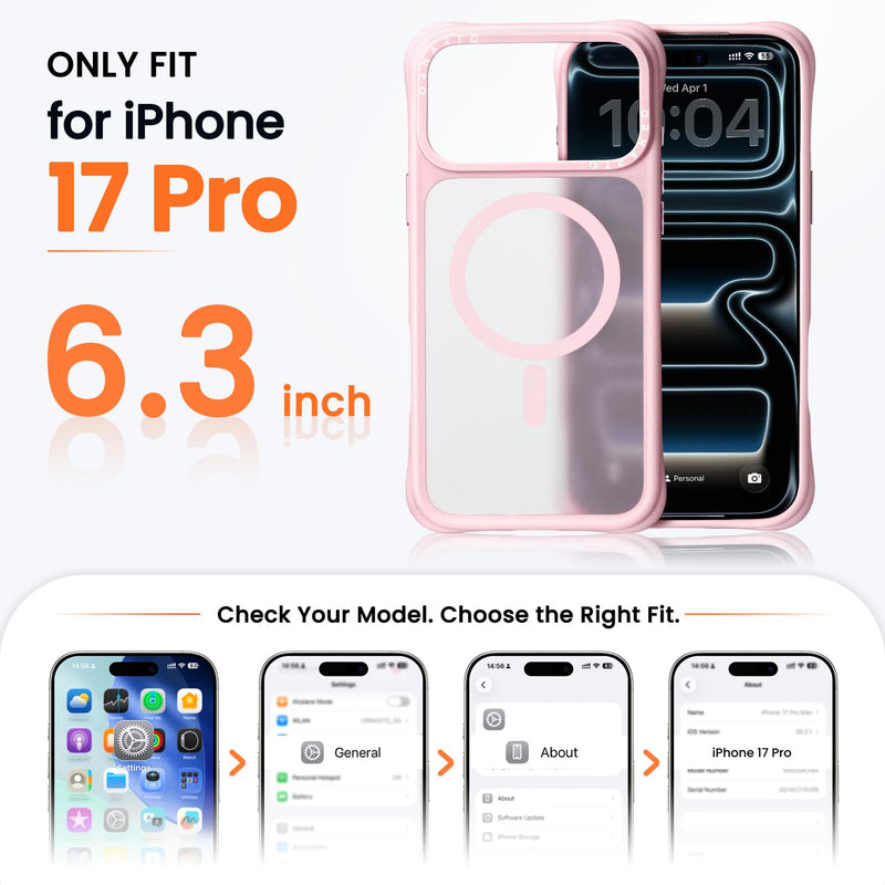 ORNARTO Magnetic for iPhone 17 Pro Case, Slim Matte Translucent, Chalk Pink | 20FT Drop Protection, Compatible with MagSafe, AirBuffer Corner Protection, Anti-Fingerprint Finish, Cute Protective Design