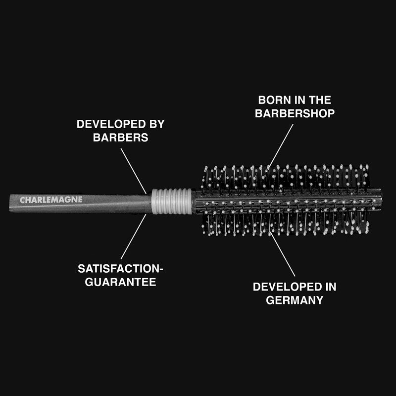 Charlemagne Round Hair Brush for Men - Blow Drying Roller Brush | Tames Frizz & Shapes Curls or Waves - Adds Volume During Styling, Salon-Quality Finish