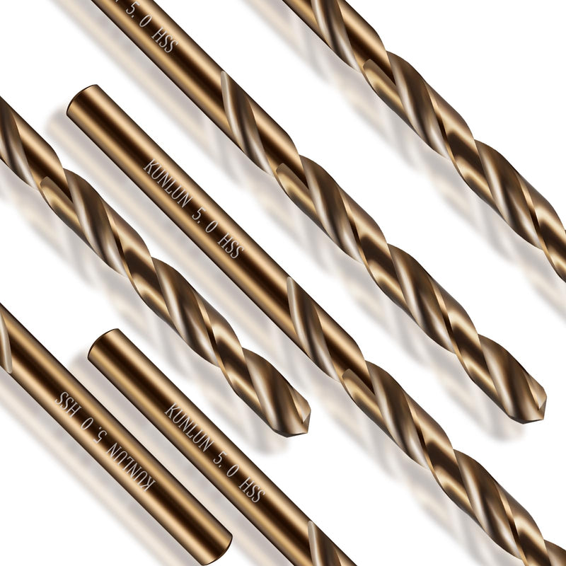 Wensilon 1/2" Cobalt Drill Bit(5Pcs), M35 HSS Metal Drill Bit Set forwood, Hard Metal, Stainless Steel, Cobalt Steel M35 Jobber Length Twist Drill Bits 1/2 in