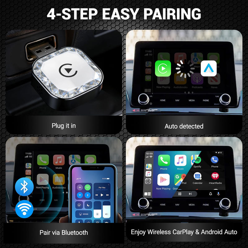 2026 Wireless CarPlay Android Auto Adapter, 2-in-1 Wireless CarPaly Dongle, Fast Auto-Connect, Vented Cooling, Plug and Play for OEM Factory Wired CarPlay Vehicles Black