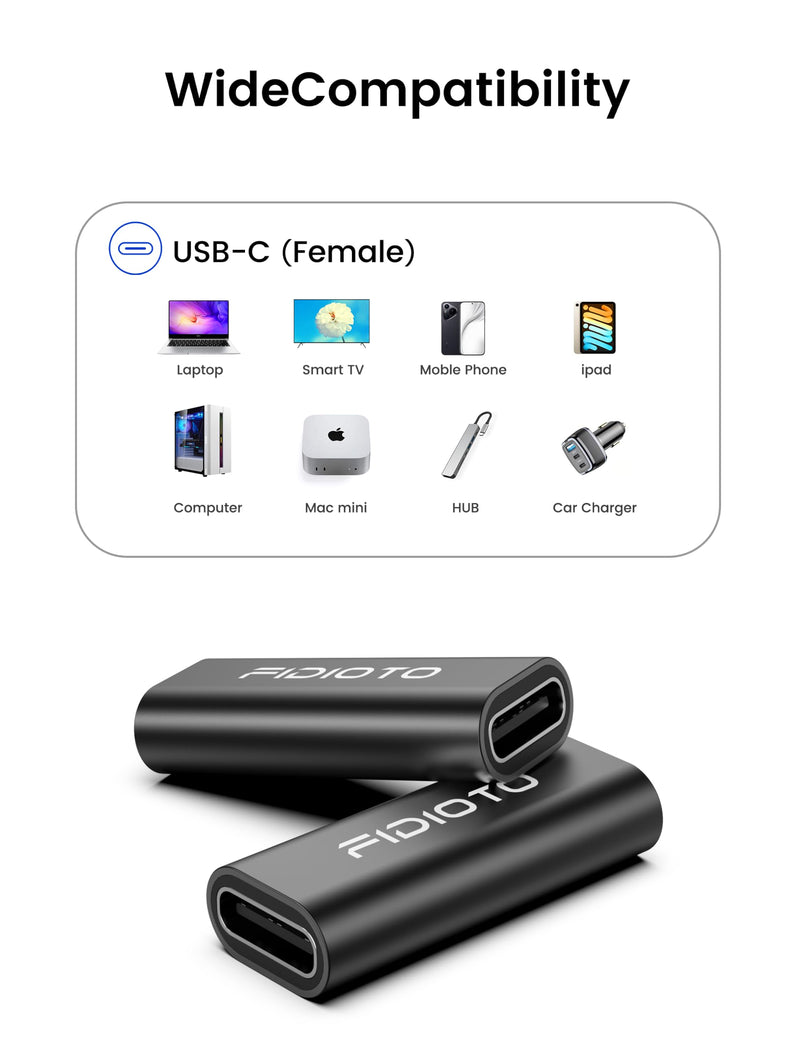 Fidoto 10 Pack USB C Female to Female Adapter, PD 3.1 USBC Coupler, 100W Type C Extender, 10Gbps Double Female Connector with 8K@60Hz Video, Data Transfer, Charging (Black) Black 10 PCS