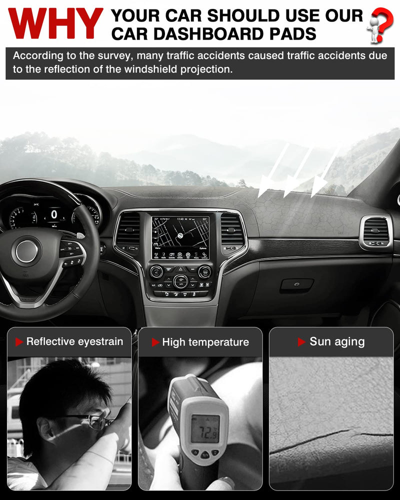 Cartist Dashboard Cover Mat for 2011-2019 2020 2021 Jeep Grand Cherokee Accessories Dash Cover Suede Dash Mat Sunshade Glare UV Rays Protector (NOT for Jeep Cherokee & Grand Cherokee L) dash mat for Jeep Grand Cherokee 2011-2021