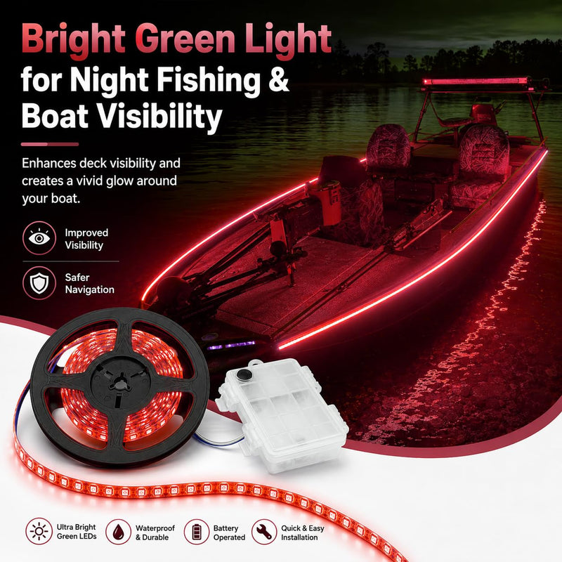 Shangyuan Marine LED Strip Lights with Battery Box for Pontoon Under Deck Lights, Battery Operated Boat Interior Lights for Fishing Sailboat Kayak, Boat Accessories, 5m (16.4ft) (red) Red