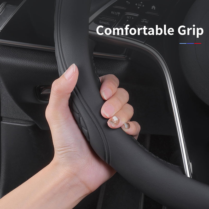 Leather Steering Wheel Cover Compatible with Mercedes Benz GLC 300 C300 GLE 350 450 GLA 250 GLB 250 E350 GLA GLB GLC GLK GLS CLA CLS A B C E S Class Sprinter Car Accessories, Black 2026