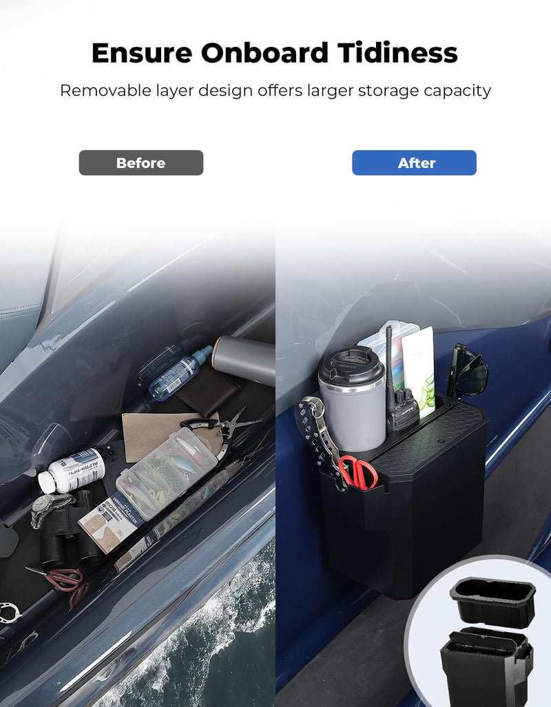 KEMIMOTO Boat Caddy Organizer with Cup Holder, Openable Box Cover and Bottom Storage Box for Bass Boats Kayaks