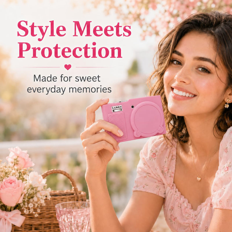Case for Panasonic LUMIX ZS99/TZ99 with 2-Pack Screen Protector | Removable Lens Cap Silicone Cover with Cute Charm Wrist Strap for Lumix DC-ZS99/TZ99 Case Accessories Pink