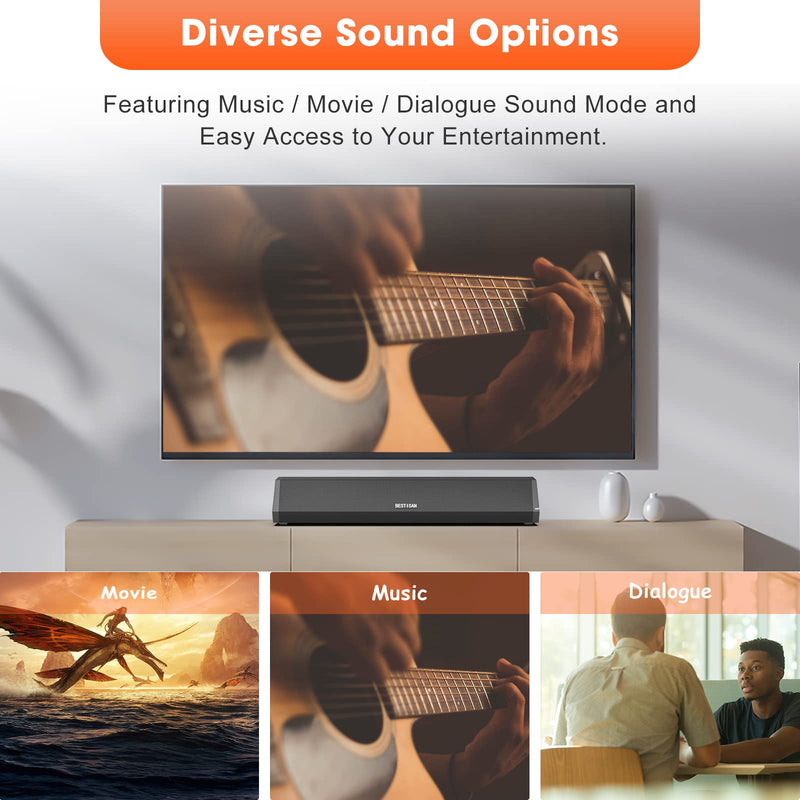 Bestisan Sound Bars for TV, 16'/50W Small Soundbar for TV, Sound Bar with Depths Sound Enhanced/DSP/Bass+/3EQ, Surround Sound Speakers for TV Works with HDMI ARC/CEC,Optical/BT/PC … 16inch Black