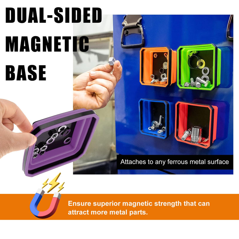Collapsible Magnetic Parts Tray, 4.5 Inch Foldable Magnetic Square Silicone Tray, Tool Tray Set with Double-Sided Magnetic Base for Screw Bolts Nuts Pins, Car Accessories (Purple) Purple, 1 PCS